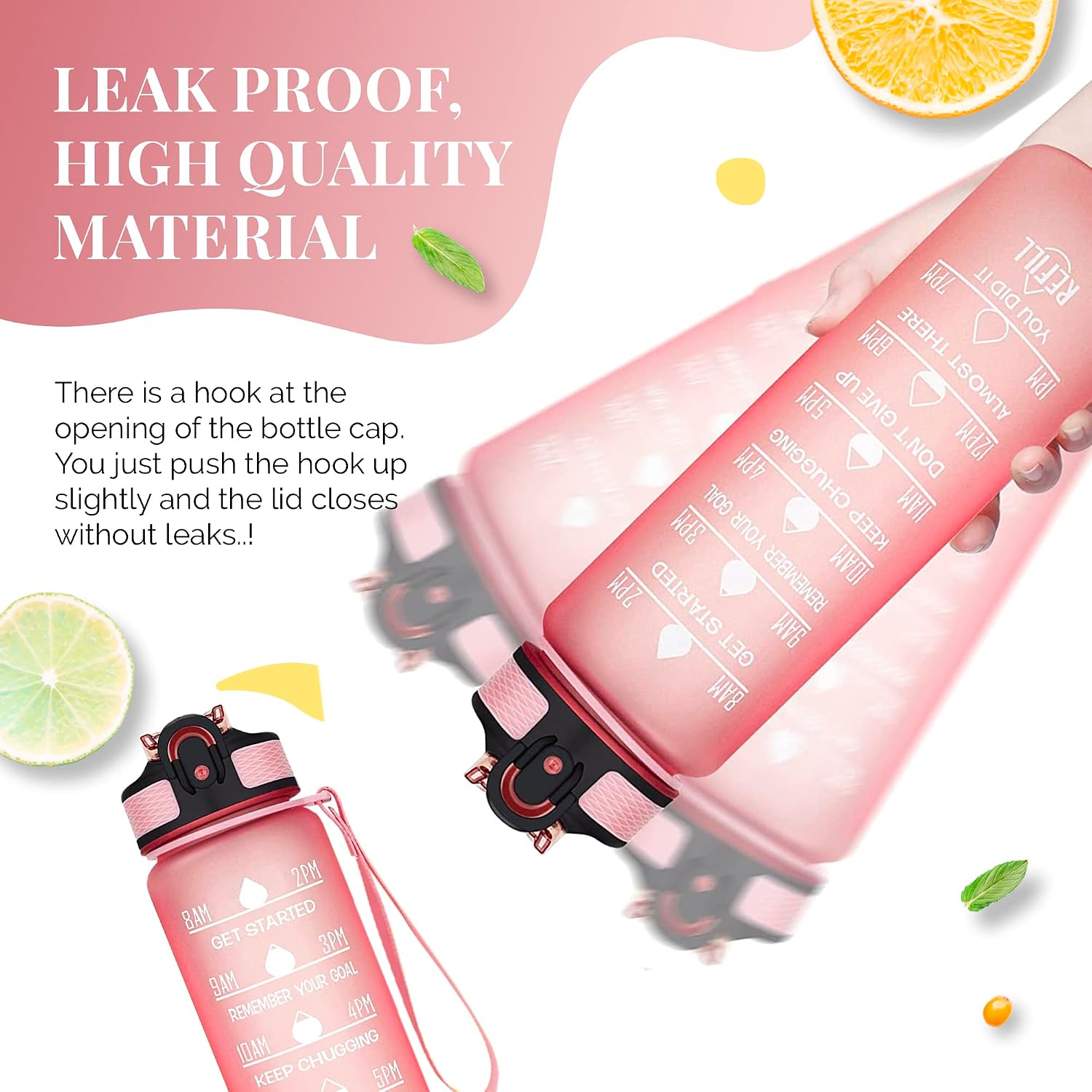 Active 100 1L Water Bottle with Straw, Motivational Time Marking, Pink, 1000 ml - Image 5