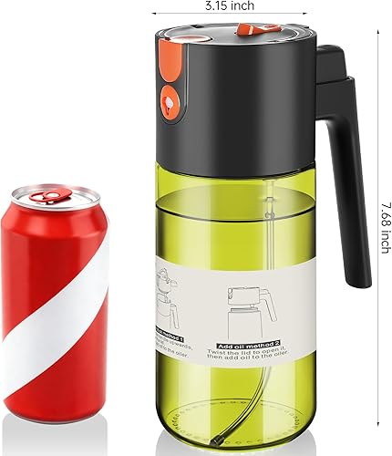 Miniatura 8 de Pulverizador de aceite 2 en 1 actualizado 2025 para cocinar, botella dispensadora de aceite de oliva de vidrio con bloqueo de luz de 17 onzas para