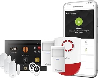NIVIAN WLAN & GSM Premium Alarmanlage – Smartes Sicherheitssystem mit 7” Touchscreen, Bewegungsmeldern, Tür-/Fenstersensoren, Fernbedienungen, Außensirene & Kamera – App TUYA