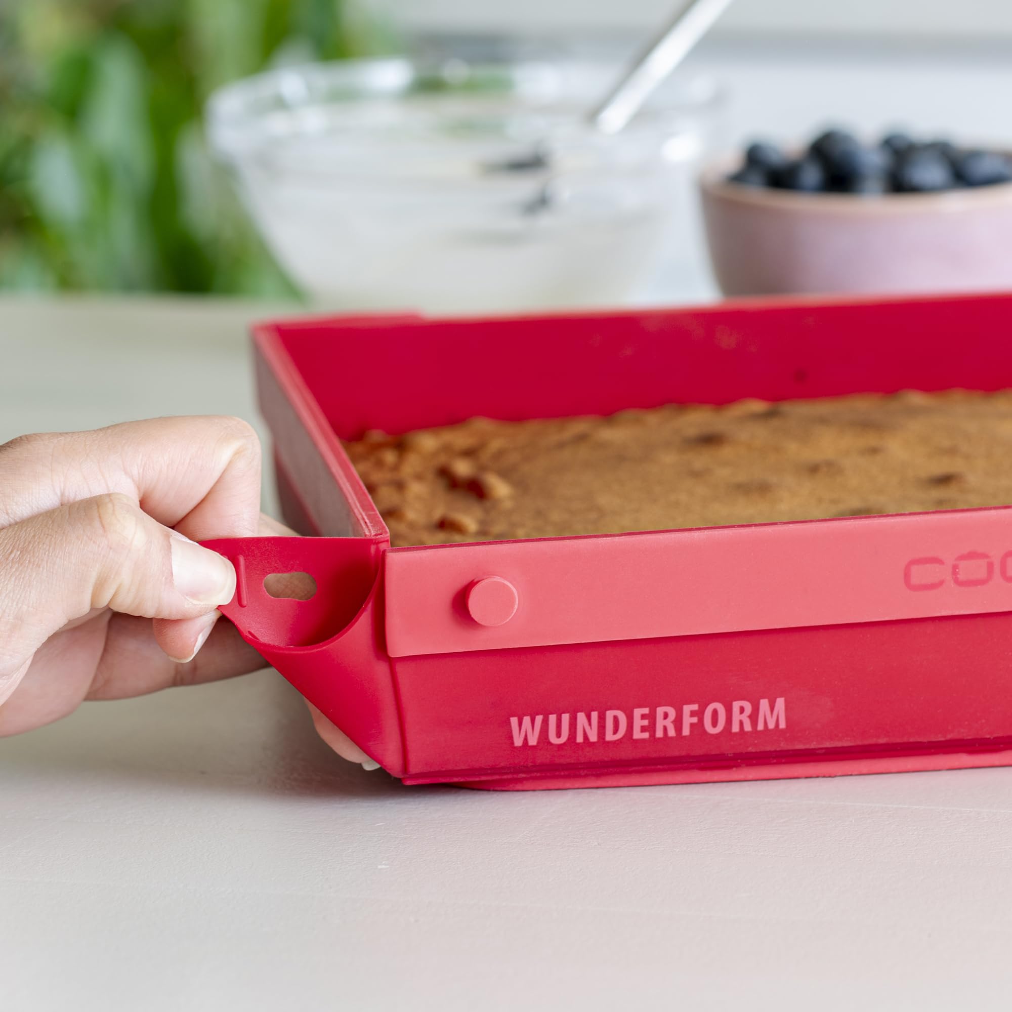 coox WUNDERFORM Frame MQ - die faltbare Kastenform mit Metallverstärkung - Backen & Servieren in Einem I Antihaft-Silikon I Spülmaschinenfest I Kein Stürzen I BPA-frei Rot