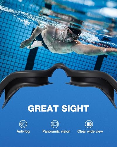 Miniatura 6 de ZIONOR G1 Lite - Gafas de natación polarizadas con 3 pares de tapones para los oídos, gafas de natación con protección UV antivaho para adultos,
