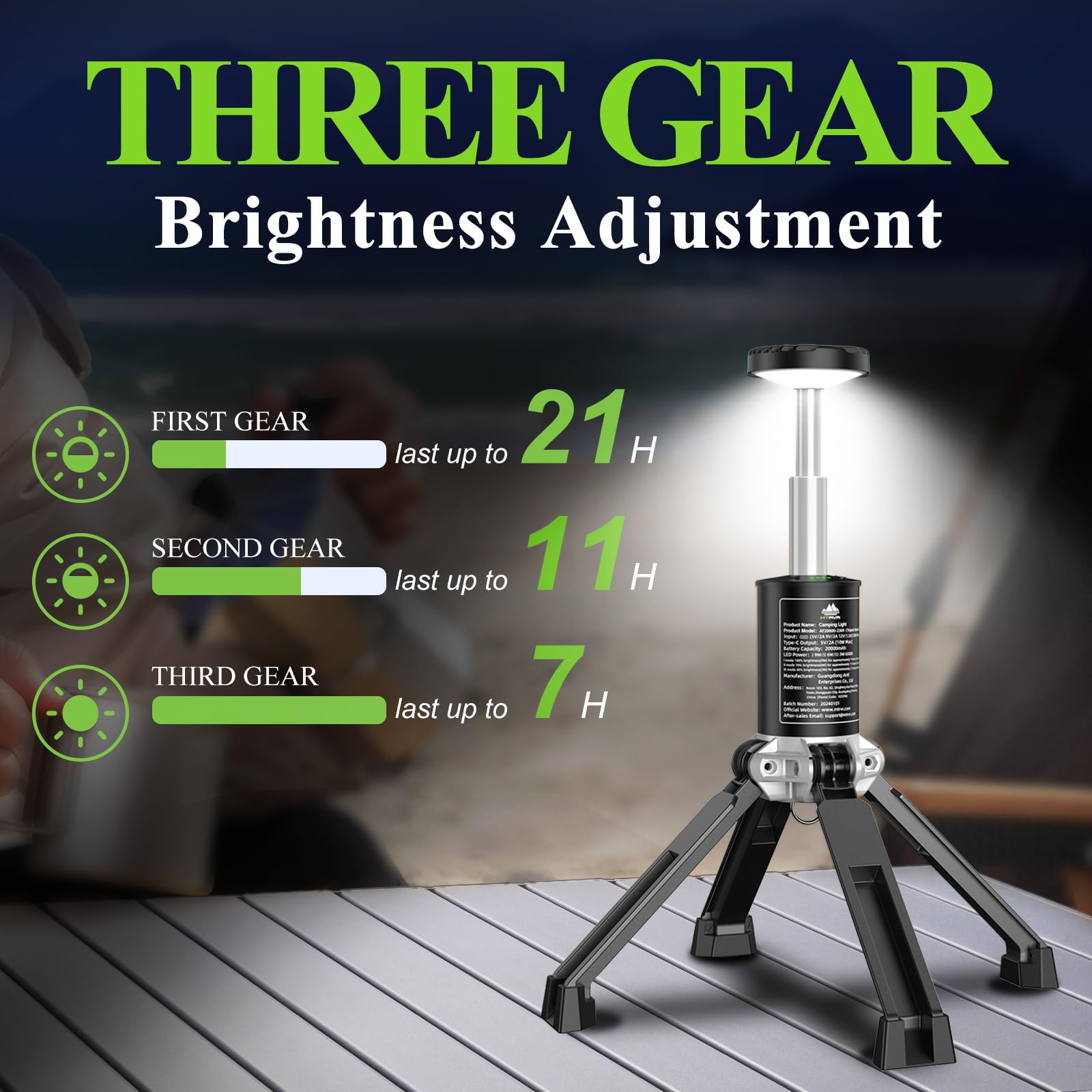 SakerPlus Portable Camping Light With Stand, 20000mAh Outdoor Work Light 800-3200 Lumen, 6.1ft Height With Detachable Tripod, 3300-6500K Dimmable LED, Camping Essentials Gear Emergency Flashlight - View #8