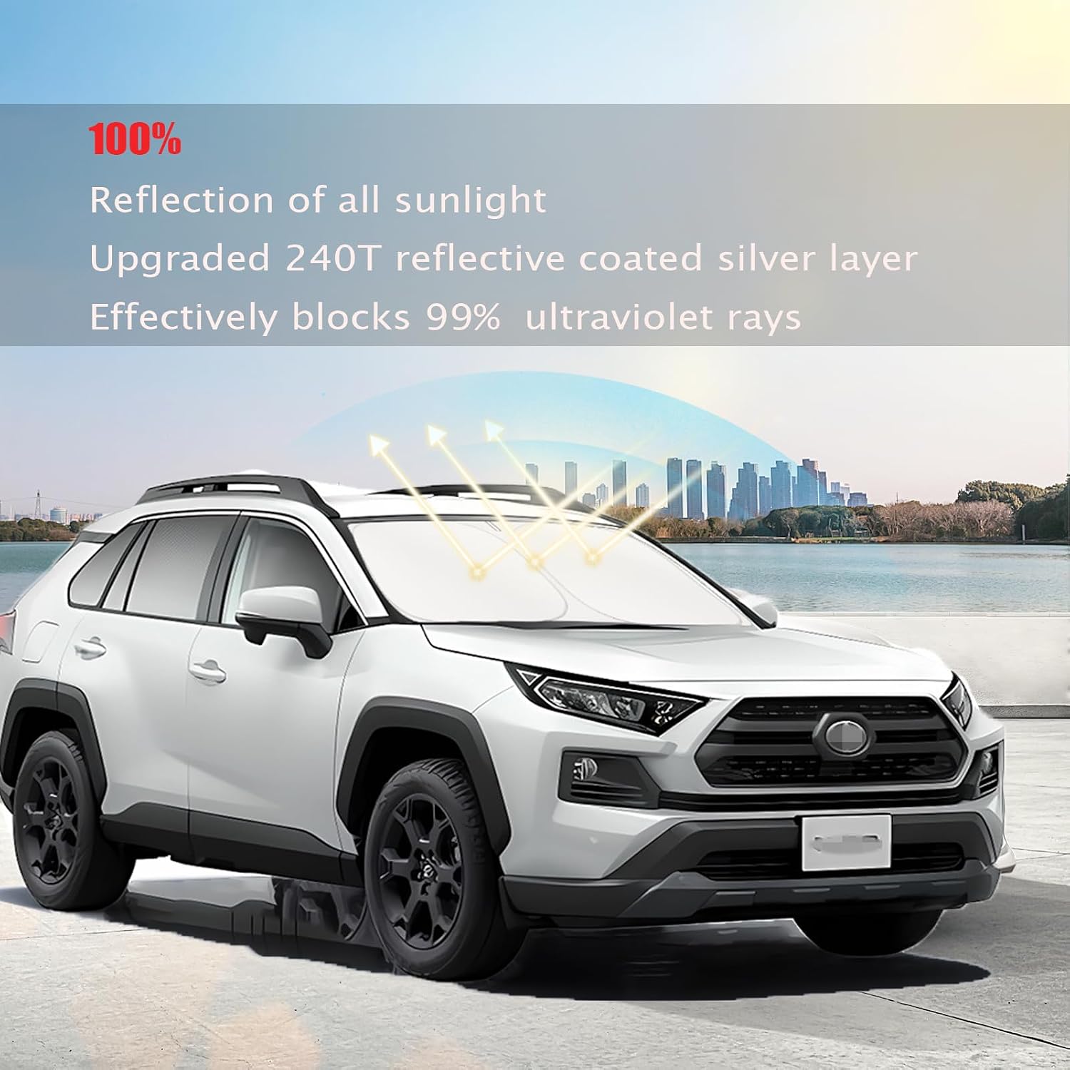 Front Windshield Sun Shade Car Window Sunshade Custom Fit for Toyota RAV4 SUV Crossover LE XLE Premium XLE Adventure Hybrid Prime (Toyota RAV4 2026-2019)