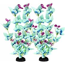 16 Inch Silk Aquarium Fish Tank Plant Betta Fish Tank Decor,2 Pack | Aquarium Plants Aquarium Decoration White-Blue