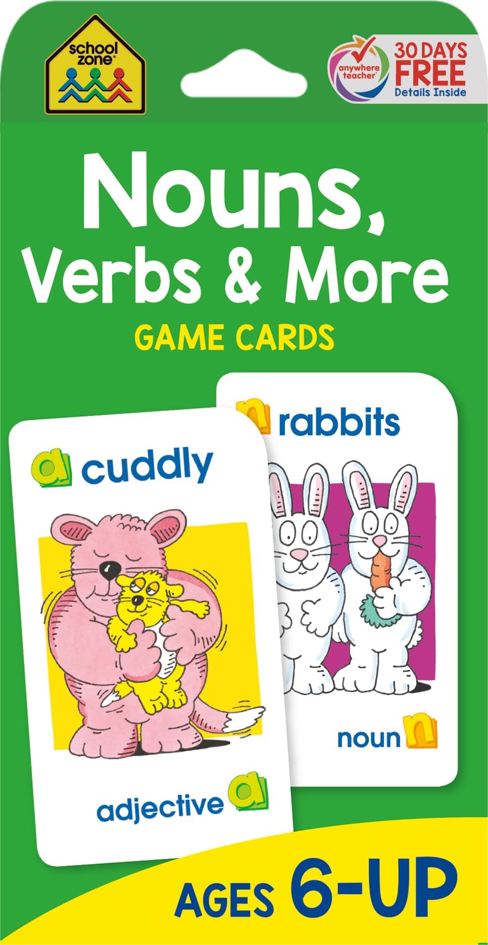 School Zone Nouns, Verbs & More Game Cards: 56 Cards, Kindergarten, 1st Grade, Grammar, Early Reading, Parts of Speech, Word-Picture Association, Sentence Structures, Ages 6+