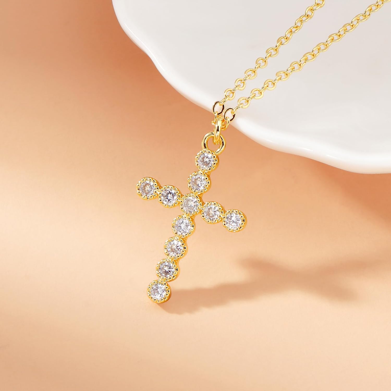 Lcherry Gold plated Cubic Zirconia Faith Cross Necklace for Women Christian Baptism Confirmation Gifts for Women - Image 4