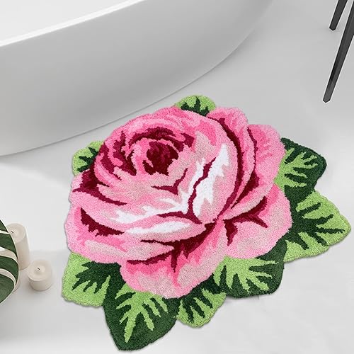 Alfombra de baño con diseño de rosas, antideslizante, absorbente de agua, para baño, ducha, felpudo de 31.5 x 23.6 pulgadas