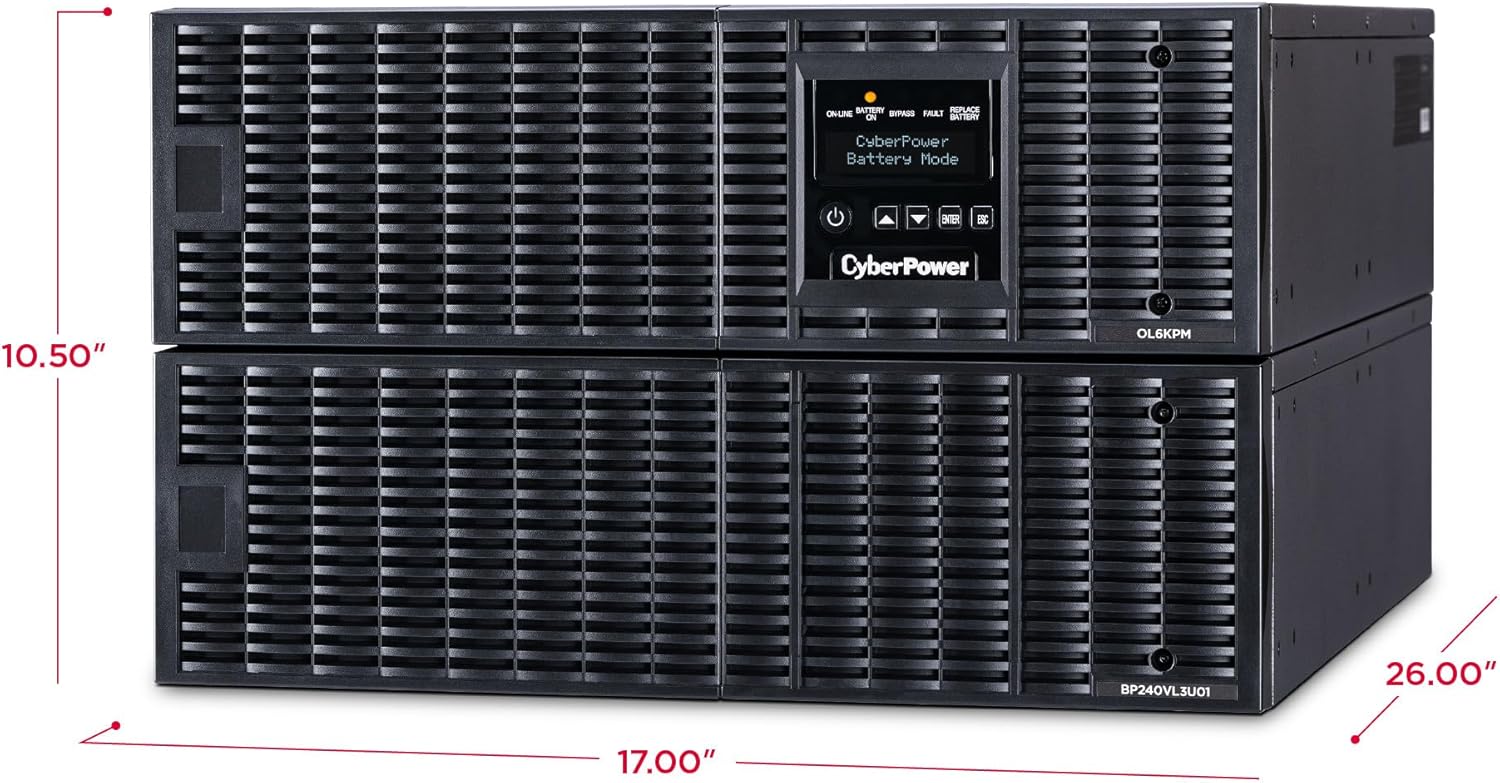 CyberPower OL6KRT Smart App Online UPS Battery Backup and Surge Protector, 6000VA/5400W, 4 Outlets, 6U Rack/Tower, Pre-Installed RMCARD205, UL Certified