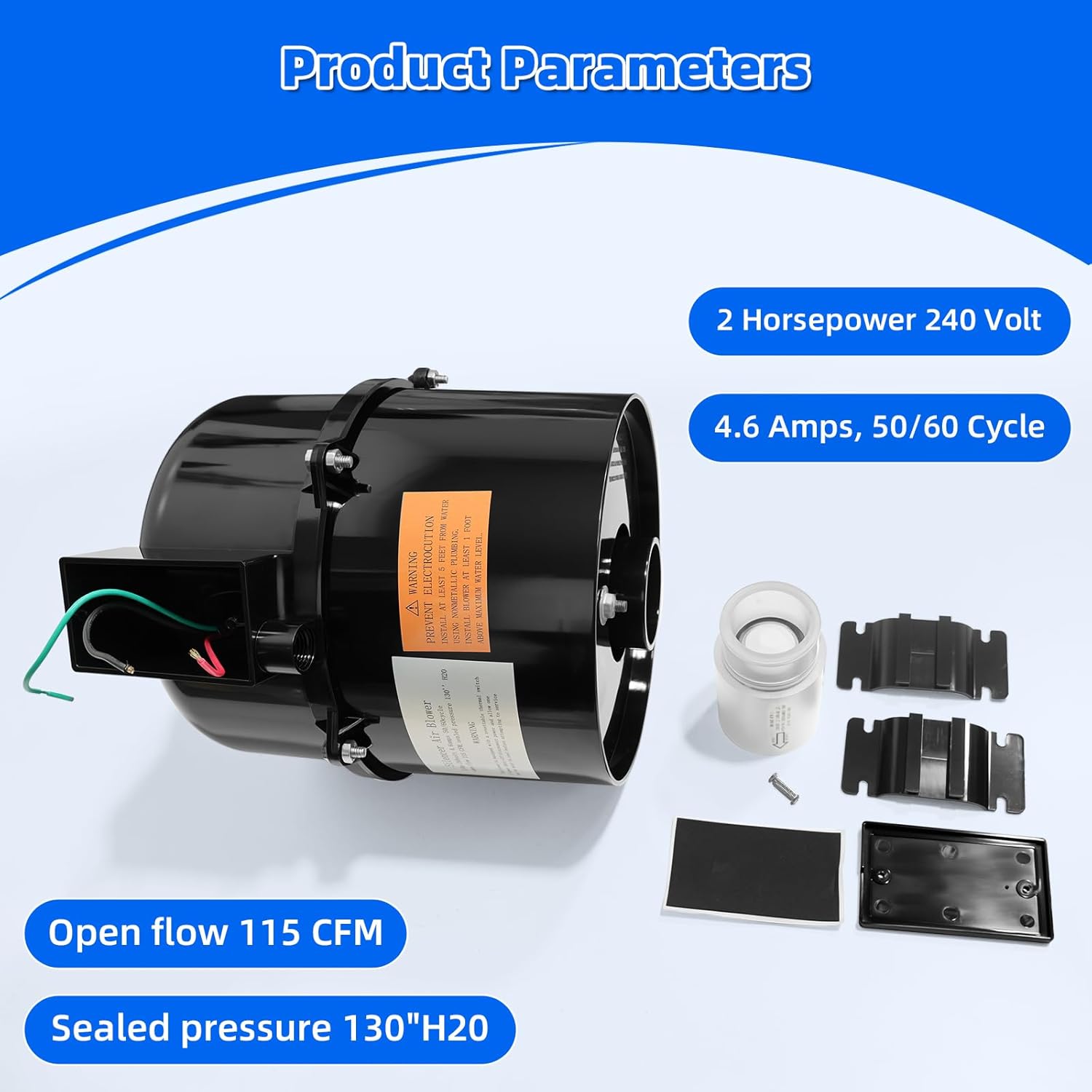 6320241 Silencer Blower Motor - 2HP 240V 4.5A, OE Replacement Part for Hot Tubs & Spas, Fits 2 Inch Plumbing, Quiet Operation & Shock-Absorbing Design, Easy to Install