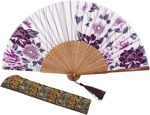 Miniatura 30 de Amajiji - Abanico plegable de seda y bambú, 8.27 pulgadas (21 cm), estilo retro, vintage, elegante y encantador, chino/japonés, regalo para mujeres