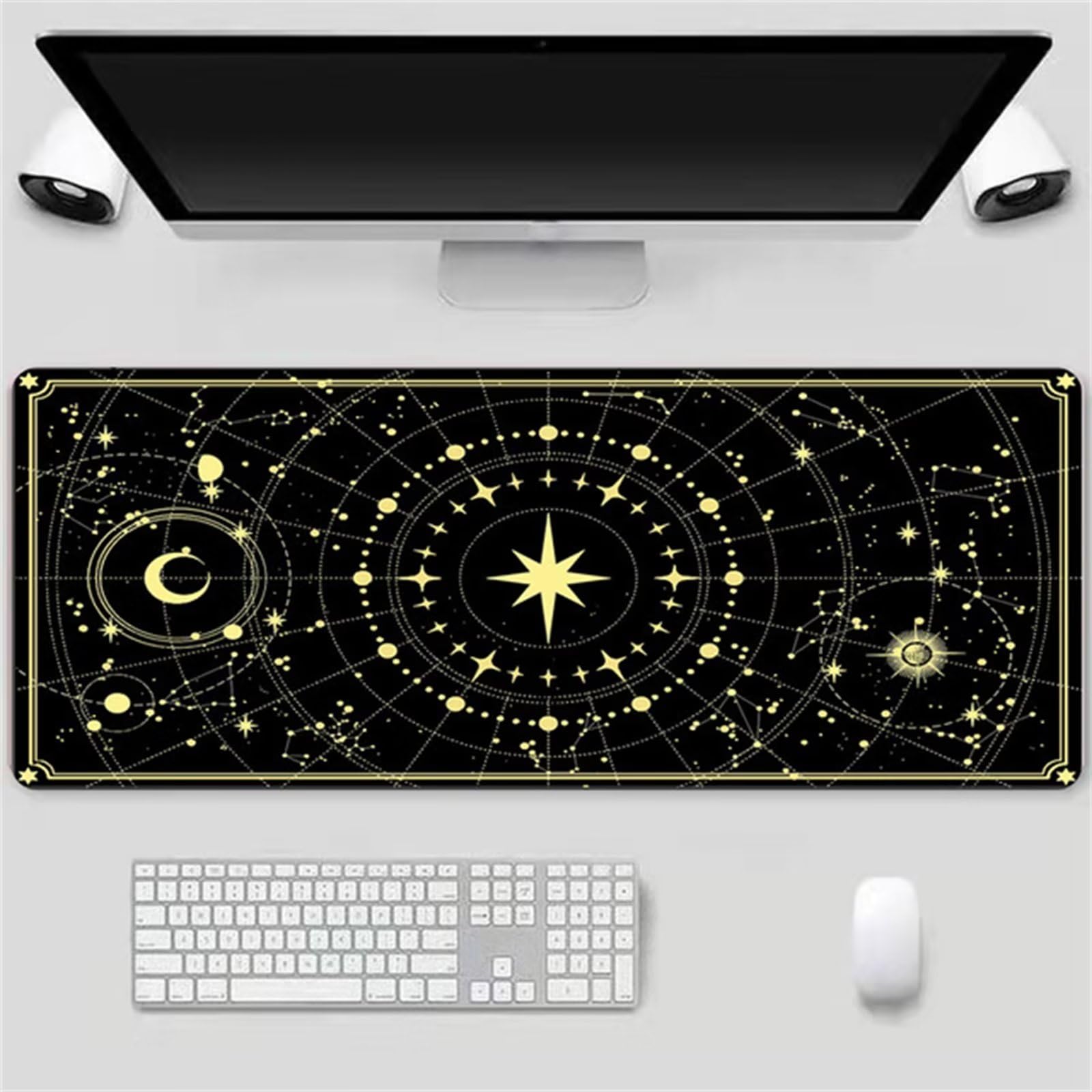 Alfombrilla de Ratón Grande para Juegos Bordes Cosidos Alfombrilla Escritorio Luna Mágica Negra Alfombrilla de Mouse Extendida XL con Base Antideslizante para PC Ordenadores Portátiles 1000x500mm