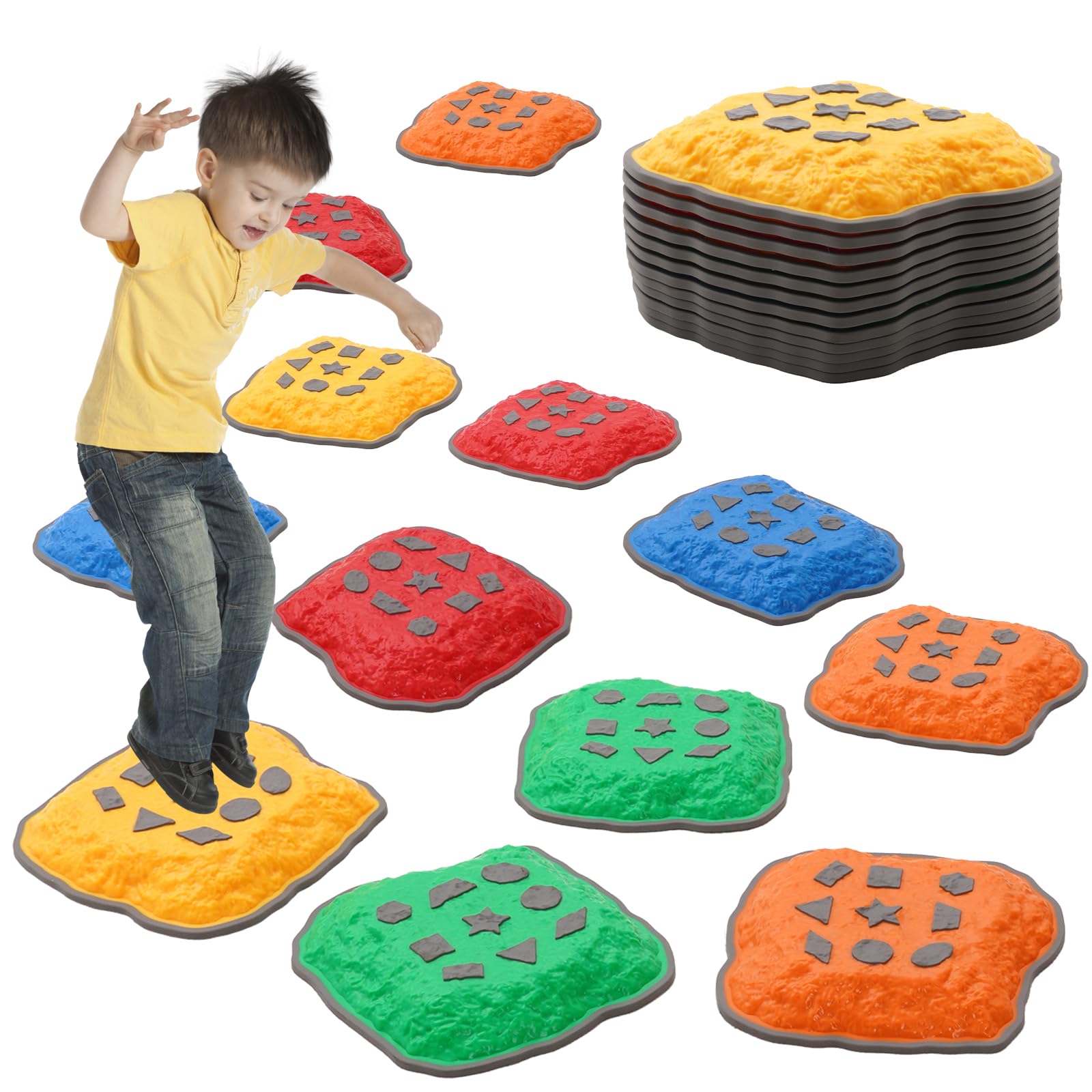 12PCS Balance Stepping Stones Kids Sensory with Blocks,Non Slip Balance Toys Toddler,Obstacle Course,Stacking Indoor Play,Outdoor Activity Equipment,Special Needs Developmental Girls Boys