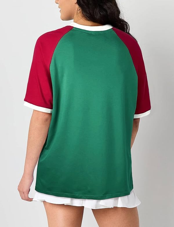BVUSHM Mexico Shirt for Women Y2k Tops Short Sleeve T Shirts Mexico Jersey Contrast Binding V Neck Tee Mexico-Green Large by BVUSHM - Image 2