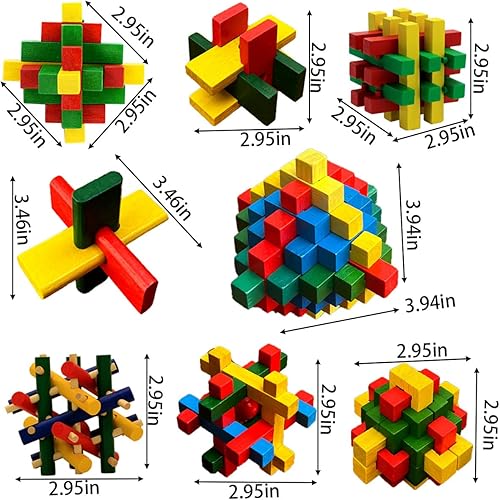 Miniatura 5 de Ahyuan - Rompecabezas de madera para el cerebro con caja de embalaje de regalo, rompecabezas mágico, juguetes para niños y adultos (madera colorida)