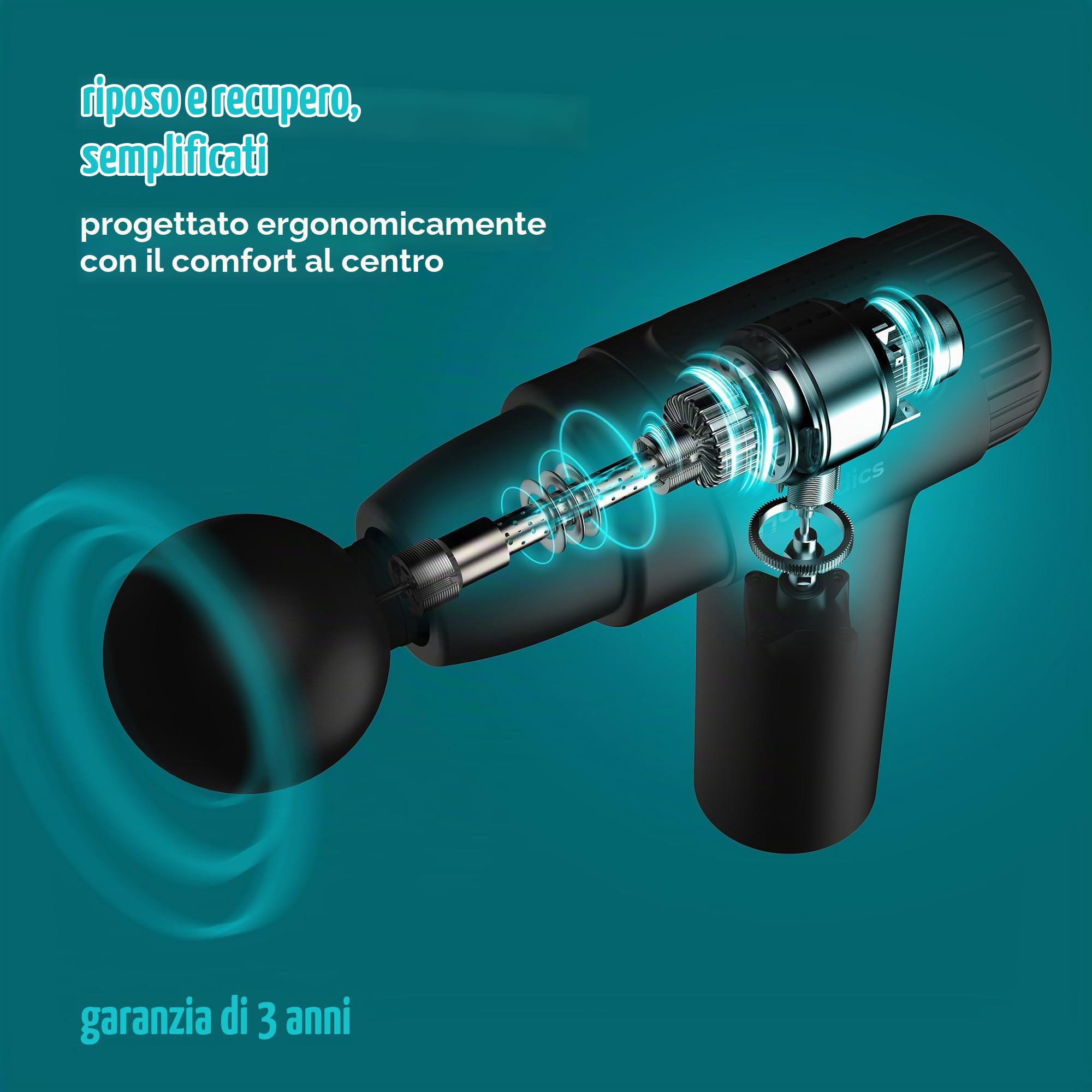Homedics NOVO Massaggiatore Elettrico Portatile Riscaldato, Nero | 4 Accessori, 6 Livelli di Intensità, Massaggio Vibrante a Percussione per Tessuti Profondi, Sollievo del Disagio