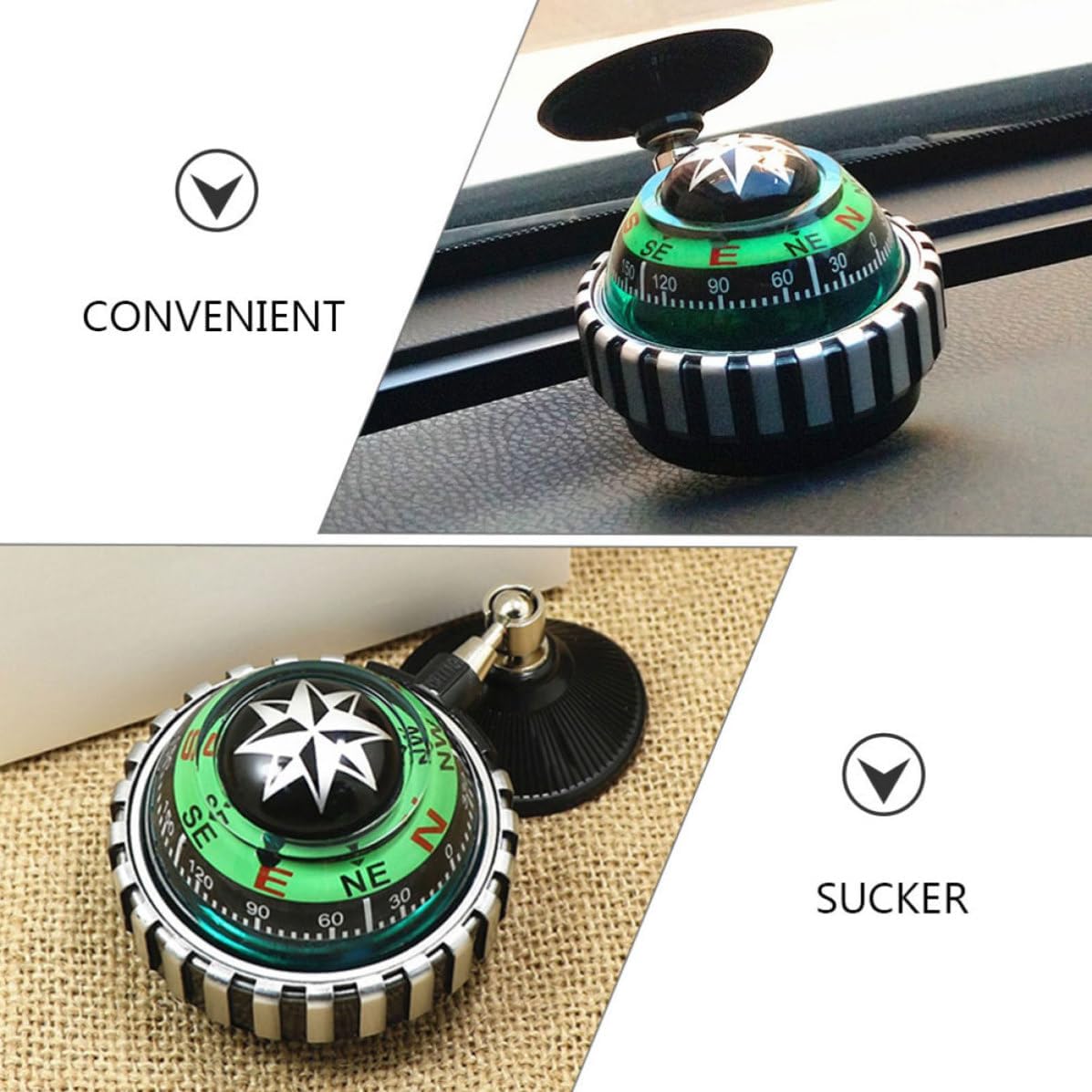 Generic 2pcs Green Dashboard Compass Ball for Cars and Marine Boats, Abs Material, Resistant to Damage and Fade, Unique Design Car Compass Dashboard for Outdoor Use and Home Decoration