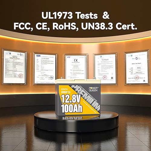Miniatura 6 de Power Queen Batería LiFePO4 BCI Group 24 de 12 V 100 Ah, batería de litio de ciclo profundo con BMS de 100 A, 1280 Wh, hasta 15000 ciclos y 10 años