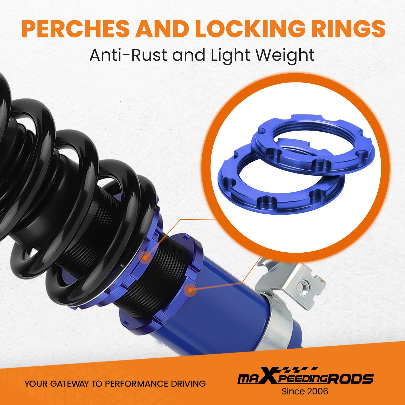 maXpeedingrods 4x Coilover Amortisseur Suspension, Combinés Filetés pour Honda CIVIC CRX ED EG EH EJ EK ED EE EM1, Hauteur réglable, 2 ressorts hélicoïdaux avant et 2 arrière - Bleu