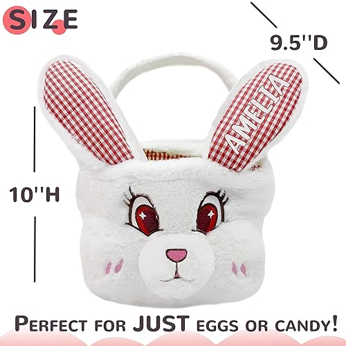 Miniatura 4 de Cestas de Pascua personalizadas para niñas y niños con nombre, regalos de Pascua personalizados, cesta de Pascua de felpa para niños, conejo blanco,