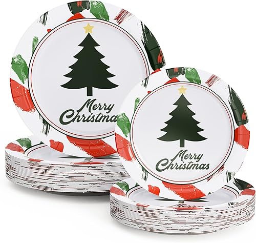 Turbo Bee 60 platos de papel de Navidad, 30 platos de papel de 10 pulgadas y 30 platos llanos Paepr de 8.37 pulgadas, platos de papel resistentes