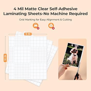 HTVRONT Self-Adhesive Laminating Sheets, 30 Pack, 9x10, Matte