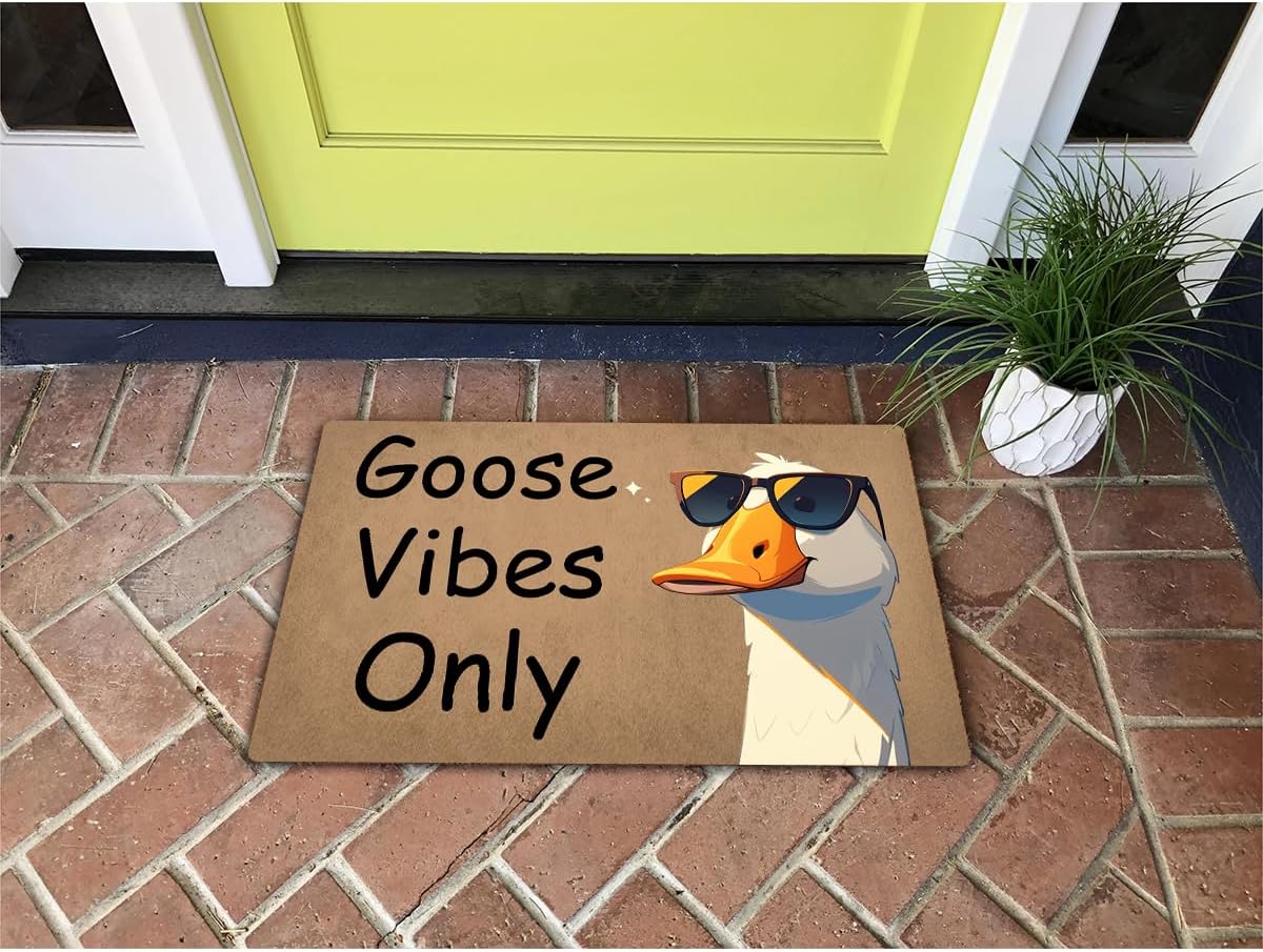 Funny Welcome Doormat (23.7 in X 15.6 in) Anti-Slip Rubber Back Entrance Way Indoor Front Porch Decor Rugs House Warming Gift (Hilarious Unique Goose Vibes Only)