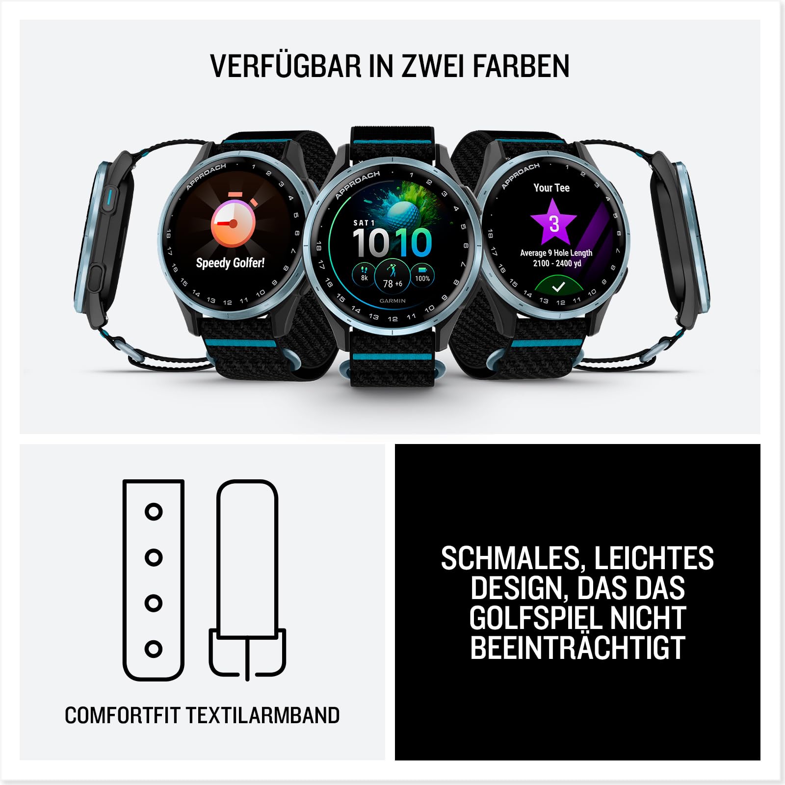 Garmin Approach J1 43mm - GPS-Golfuhr für Kinder und Jugendliche, 1,2" AMOLED-Display, bis zu 15 Stunden Akkulaufzeit im GPS-Modus, 43.000+ vorinstallierte Golfplätze, spezielle Junior-Features