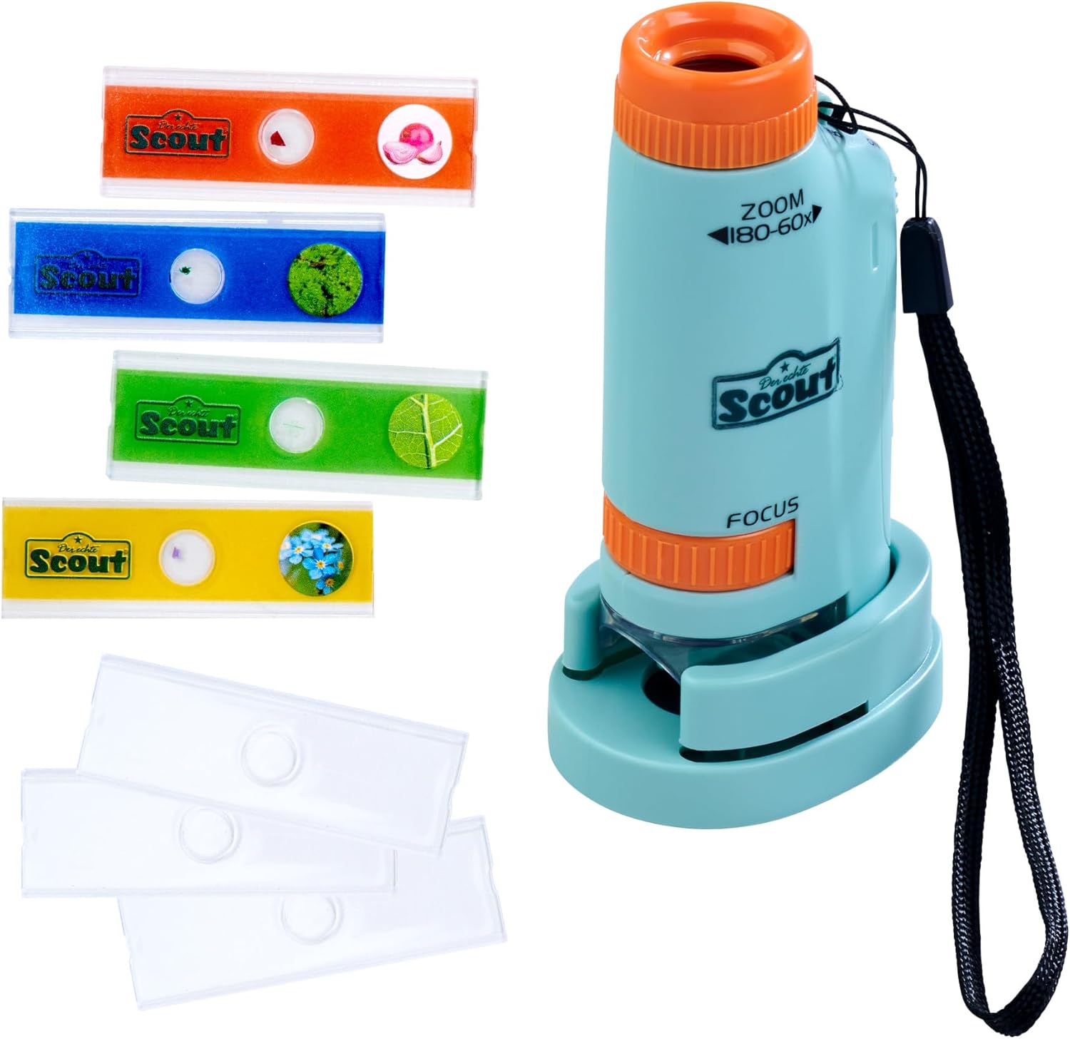 Simba Scout Pocket Microscope – Portable Children’s Microscope with 60–180x Magnification, Light and Slides, Explorer Toy for Nature Discovery, 11 cm, Age 5+