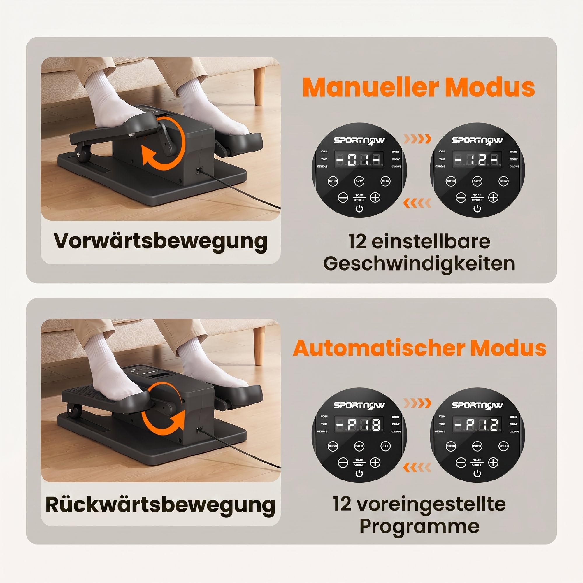 SPORTNOW Mini Elektrischer Ellipsentrainer für Zuhause mit Fernbedienung | Untertisch Crosstrainer, LED-Display, 12 Geschwindigkeiten, Auto- & Manuellen Modi, Tragbar, Pedaltrainer für Senioren Leise