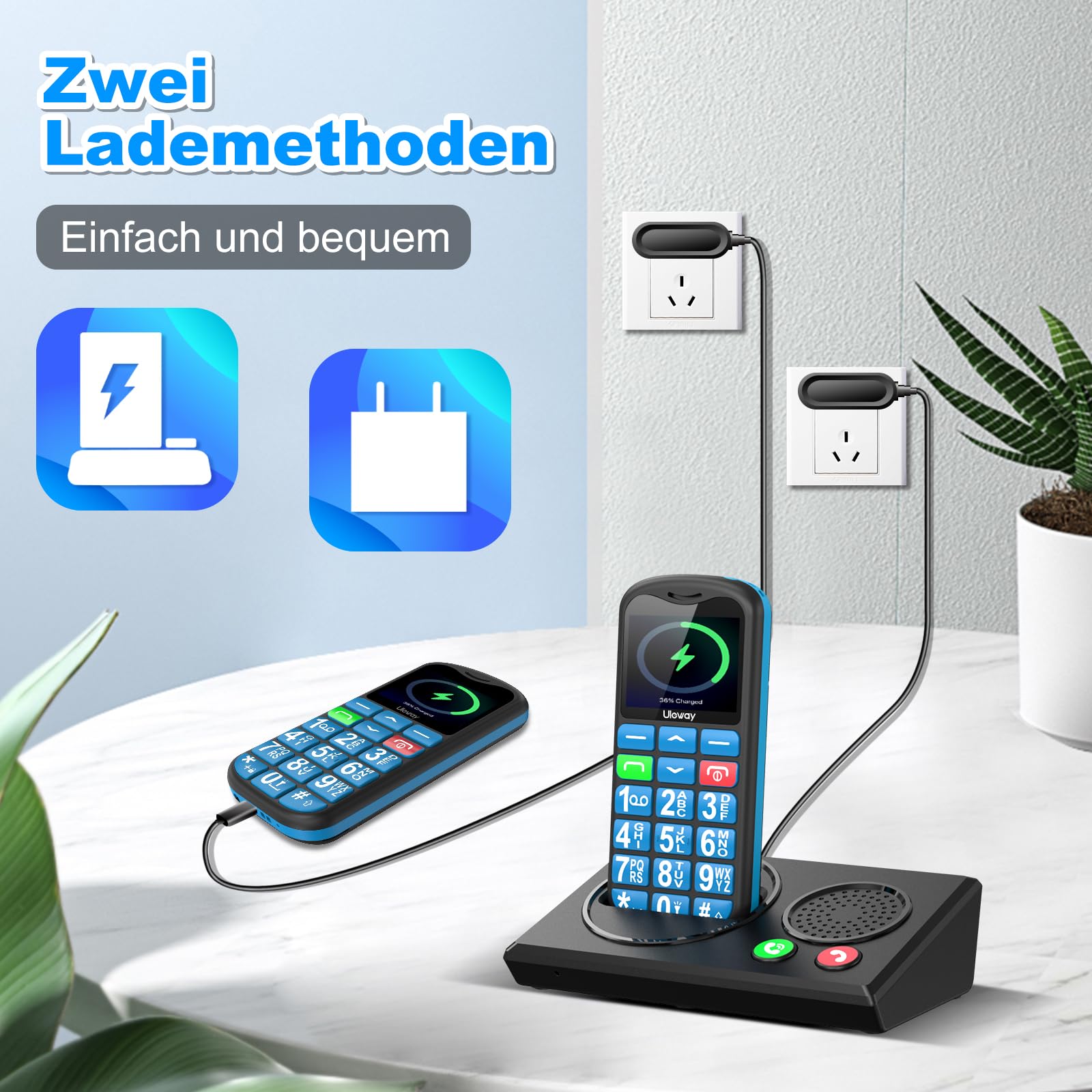 4G Seniorenhandy ohne Vertrag mit Bluetooth Ladestation Freisprechen Hohe Lautstärke Großtastenhandy für Senioren Einfach zu Bedienendes Basistelefon SOS Notruftaste Mobiltelefon