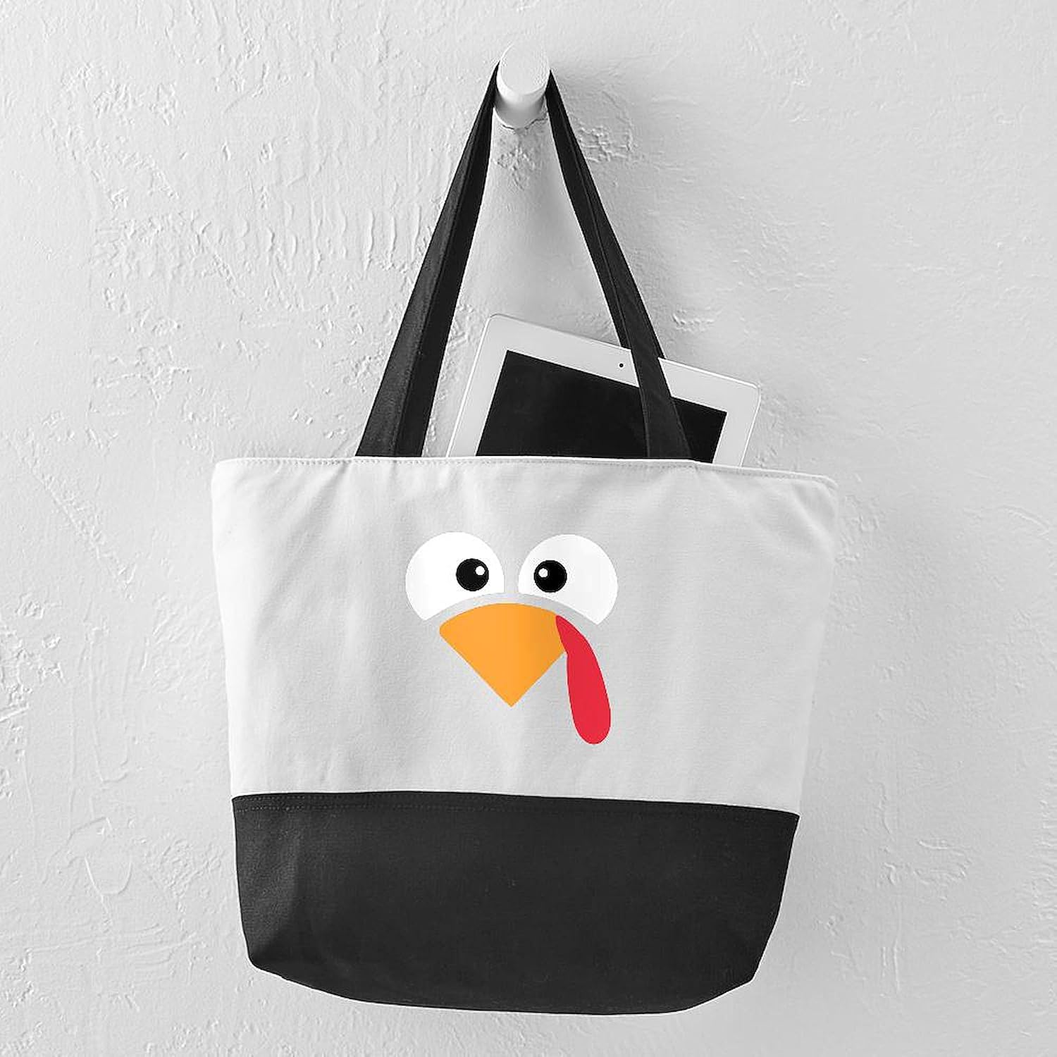 CafePress Thanksgiving Turkey Face Canvas Tote Top Zipper Closure