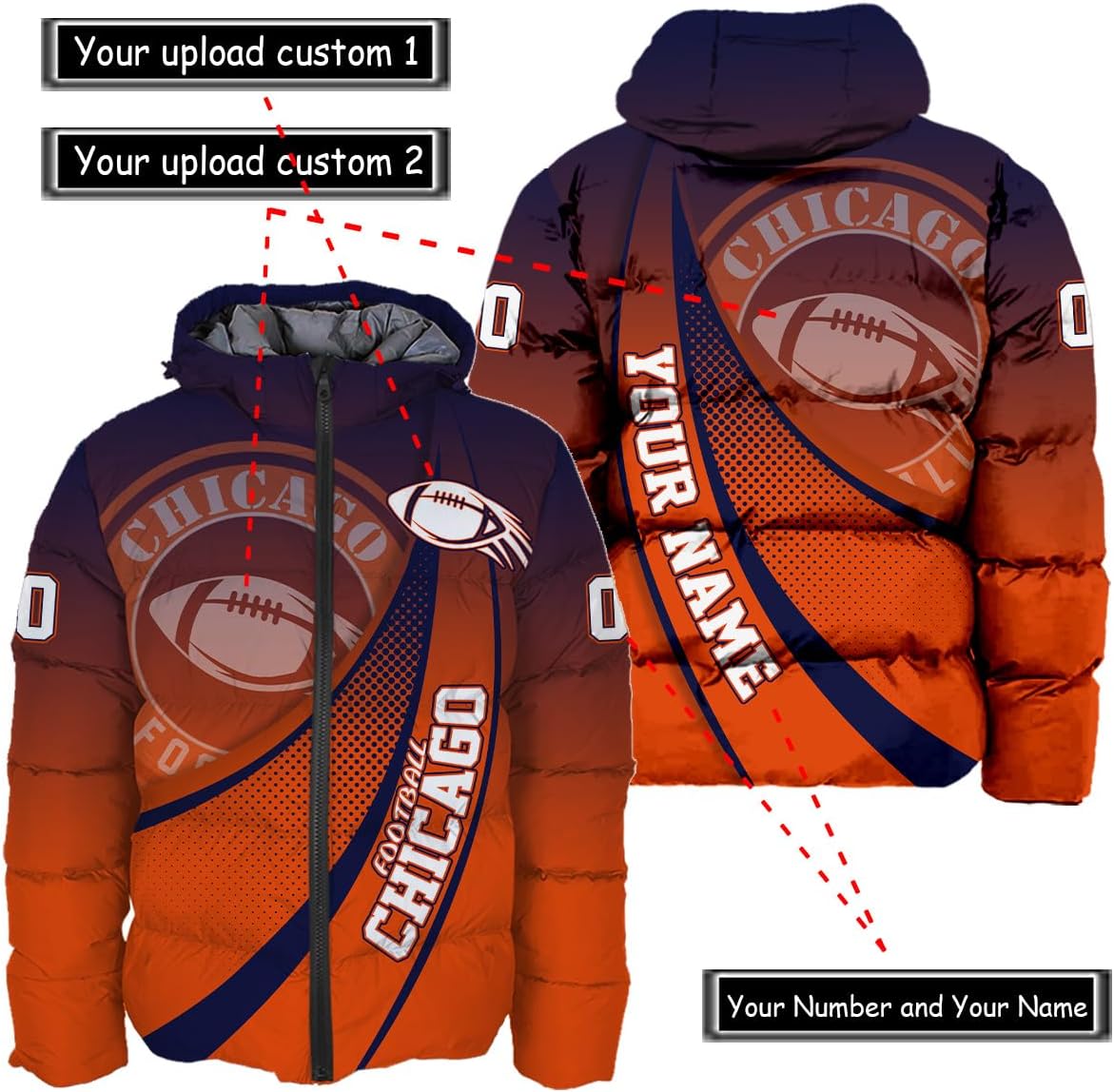 Discover Personalized Chicago Football Team Bears Men's Hooded Puffer Jacket