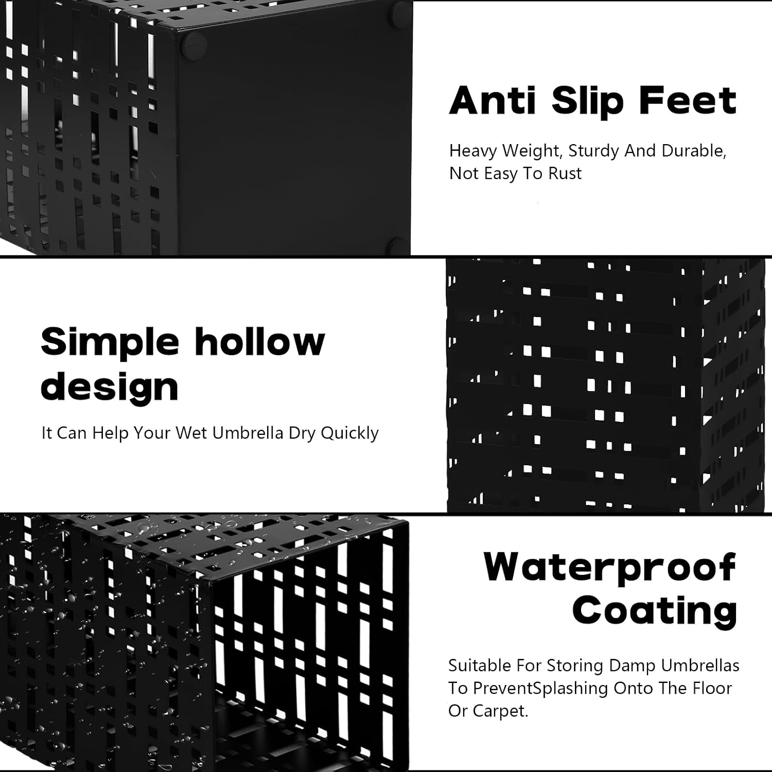 Creative Black Metal Umbrella Stand for Entryway Free-Standing Square Design Stylish Storage for Walking Sticks and Umbrellas Modern Home Decor Accessory image 3