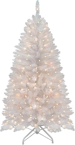Miniatura 4 de Puleo International Árbol de Navidad artificial de abeto Fraser blanco preiluminado de 7.5 pies con 350 luces transparentes, blanco
