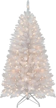 Puleo International 4.5 Foot Pre-Lit White Fraser Fir Pencil Artificial Christmas Tree with 150 Clear Lights, White