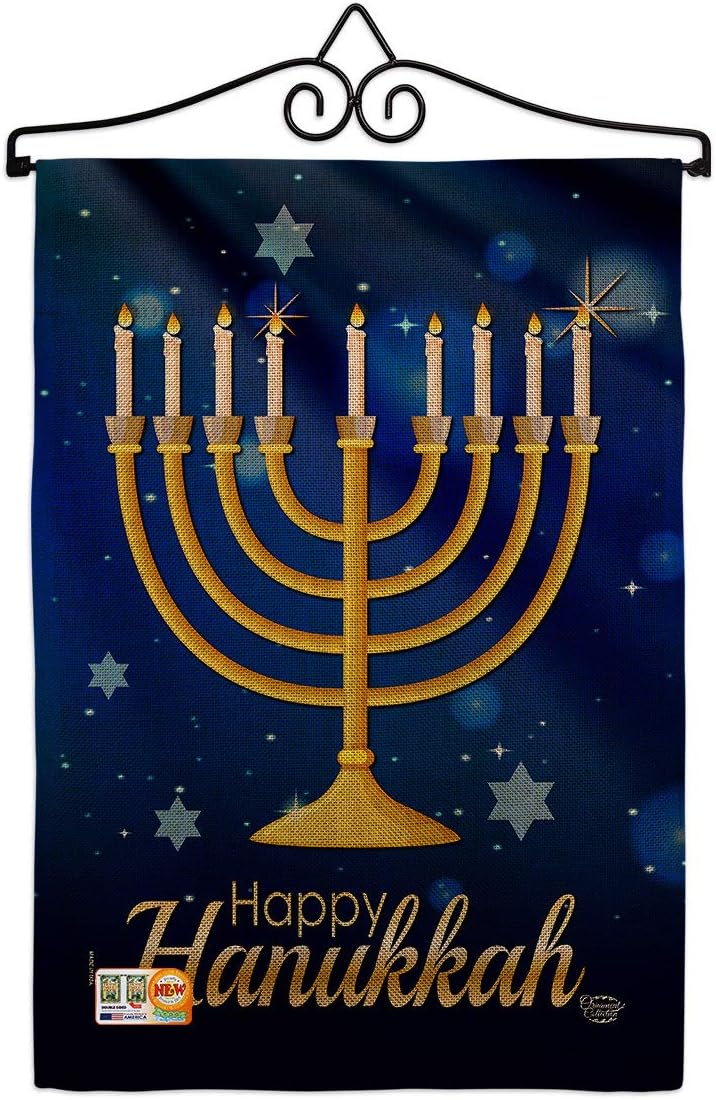 Happy Hanukkah Burlap Garden Flag Wintertime Candle Bonsai Menorah Jewish Chanukah David Small Decorative Gift Yard House Banner Double-Sided Made In USA 13 X 18.5
