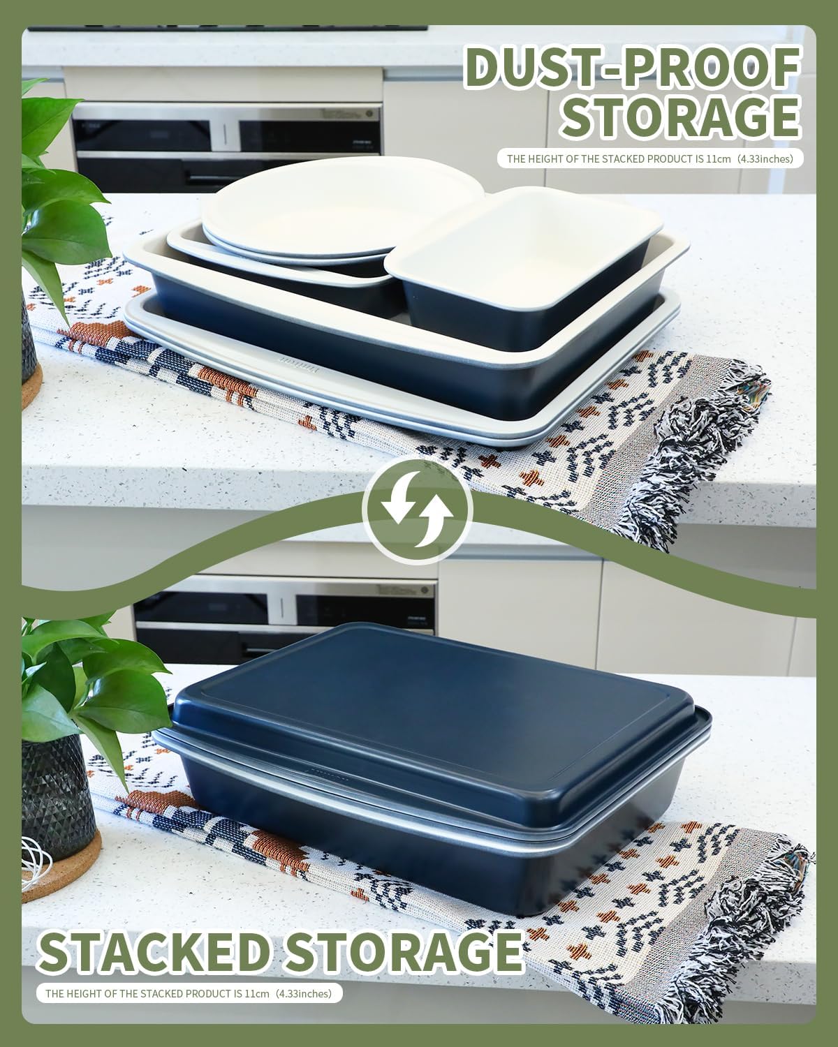 Ceramic Nonstick Baking Pans Set, Non Toxic 30 PCS Stackable Bakeware Sets, 550°F Oven Safe Baking Sheet & Pans, Warp-Free, Dishwasher Safe, PTFE/PFOA/PFOS-Free (Blue)