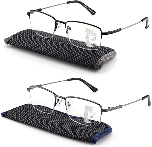 FEIVSN Gafas de lectura multienfoque progresivas con bloqueo de luz azul, lectores multifocales para hombres y mujeres, gafas ligeras trifocales con