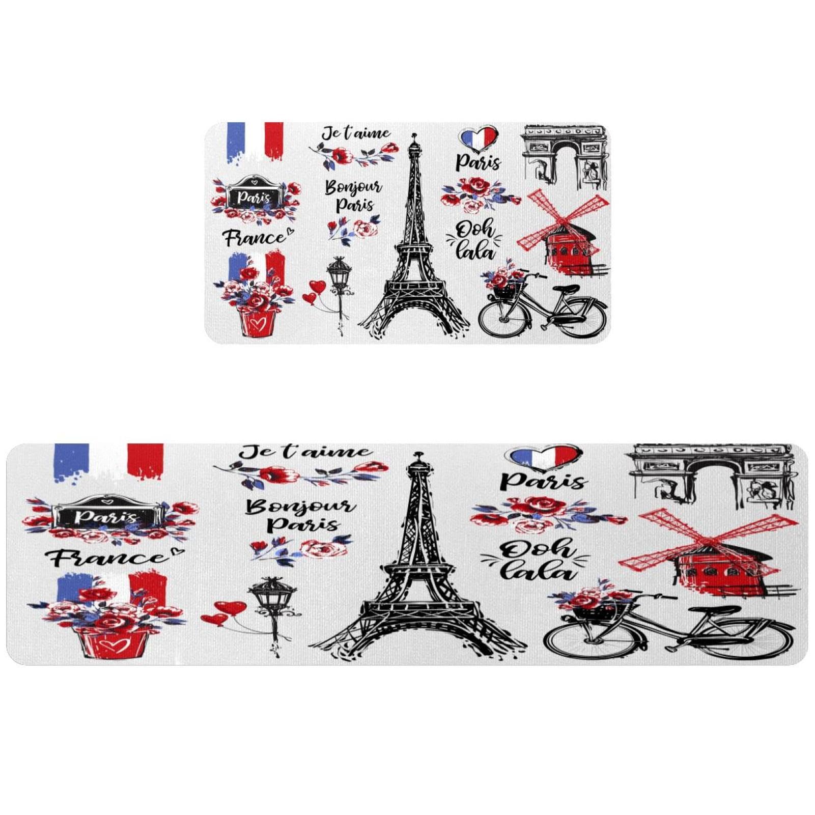 Alfombra de cocina antideslizante VAPOKF lavable y absorbente Bonjour Paris de 2 piezas