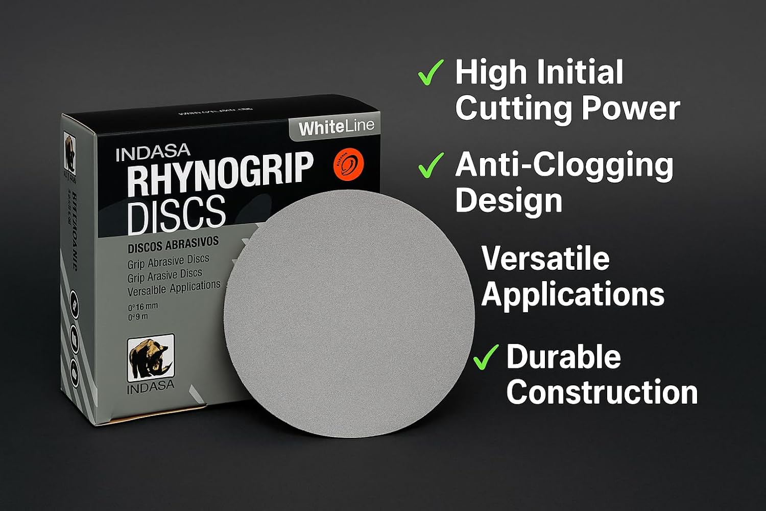 ​Indasa 5" Rhynogrip White Line Solid Sanding Discs (52 Series) – Premium Aluminum Oxide Hook & Loop Discs for Professional Sanding (Box of 50) (5in Solid (Hook & Loop), 36, Coarse)