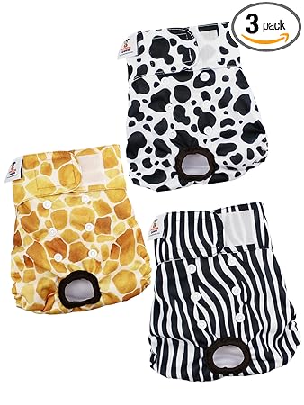 POOCH CARE Washable Dog Diapers Female Large (3 Pack), Reusable Female Dog in Heat Diaper, The Wild Ones