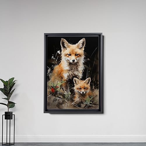 Miniatura 6 de Fox Mother Cub Prints, In The Style Of Stencil,Based, Ivory, Kids Wall Art, Kids Wall Art Display, Mom And Baby Animal Art Print, Decor Canvas, Art