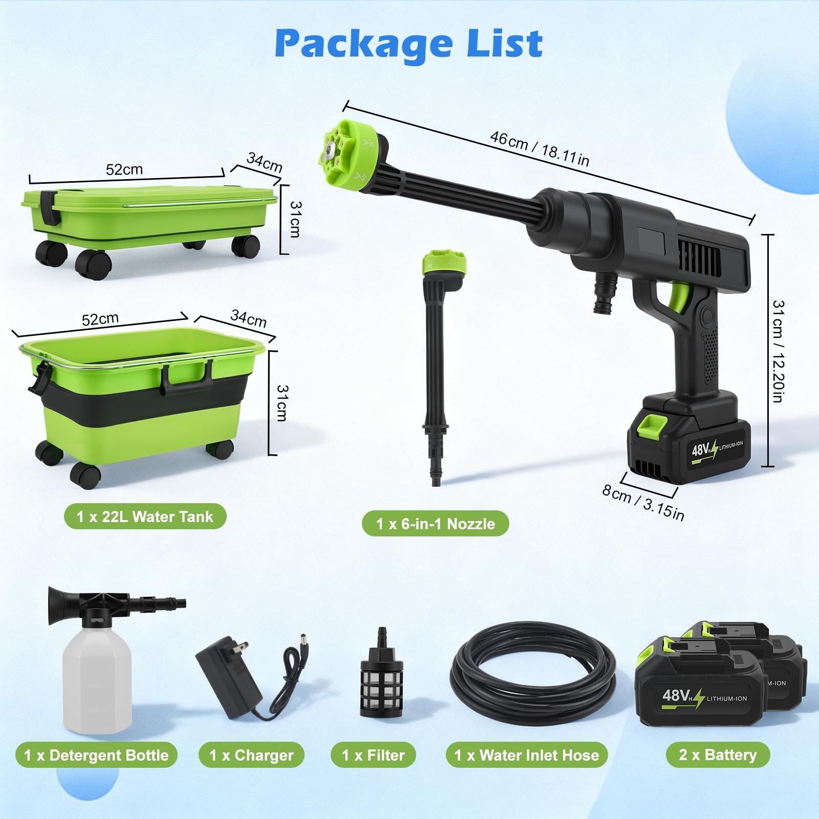 Akku Hochdruckreiniger,Mobiler Hochdruckreiniger mit 4.0Ah Batterie, Pressure Washer 10-Gang-Modus,Akku-Druckreiniger für Mobile Reinigung,für Auto, Terrasse, Hausreinigung