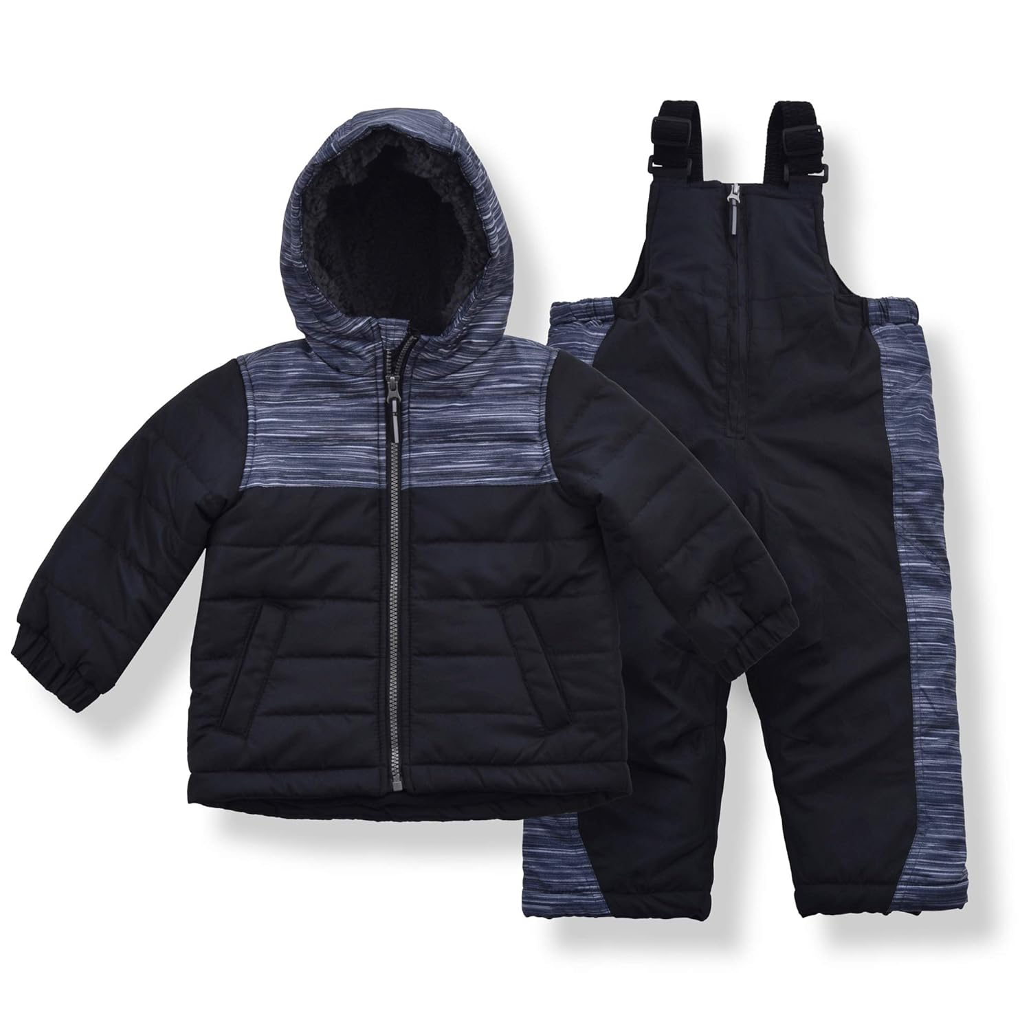 Arctic Quest Boys' Bib Snow Pants and Ski Jacket Water-Resistant Snowsuit For Kids Winter Hooded Jacket, Asphalt (1221), 3T