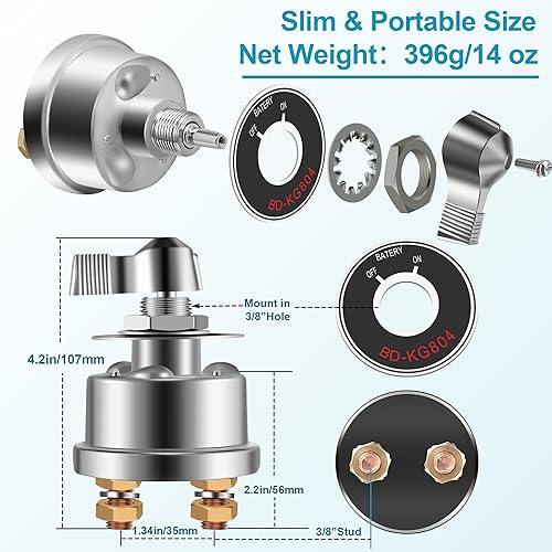 Miniatura 3 de Feekoon Interruptor de desconexión de batería, 2 piezas, interruptor maestro de corte de batería para lanchas marinas, RV, ATV, UTV, vehículos,
