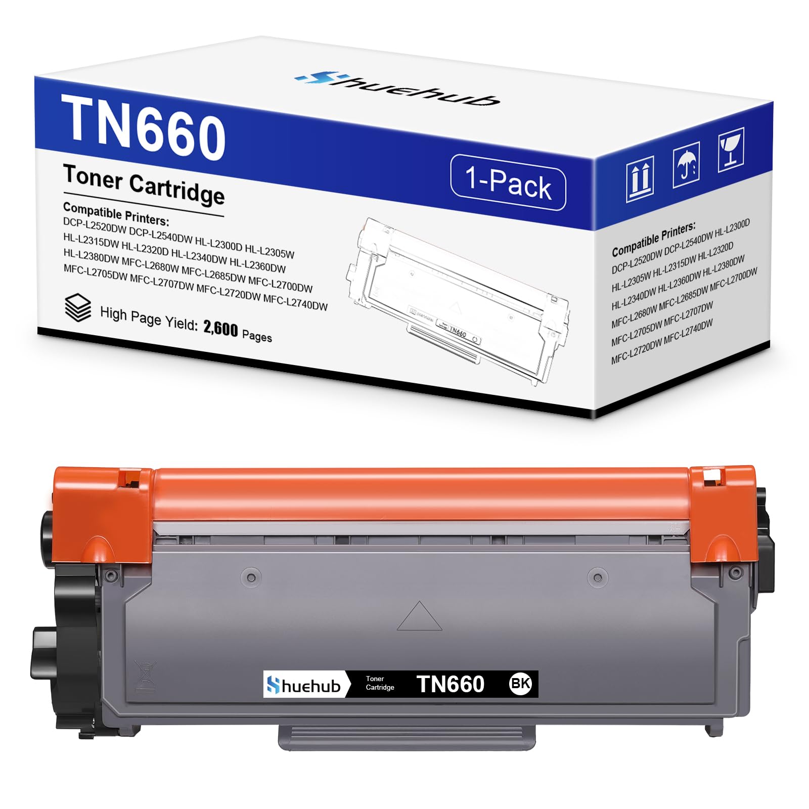 TN660 Black Toner Cartridge Replacement for Brother TN-660 TN-630 Toner for HL-L2300D HL-L2305W HL-L2320D HL-L2360DW HL-L2380DW MFC-L2680W MFC-L2700DW