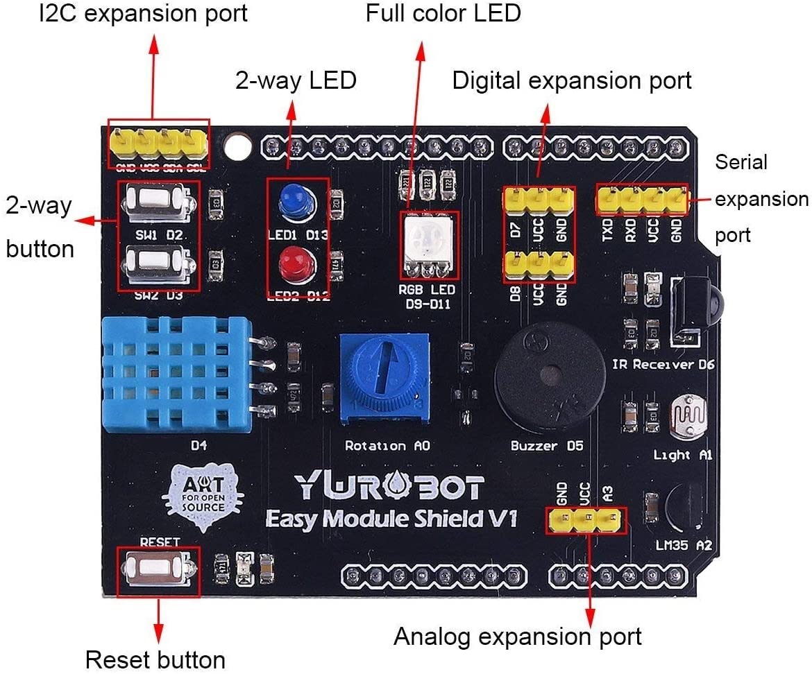DollaTek Arduino Uniwersalna karta rozszerzeń Arduino z czujnikiem wilgotności i czujnikiem temperatury 9 w 1, kompatybilna z Arduino UNO R3
