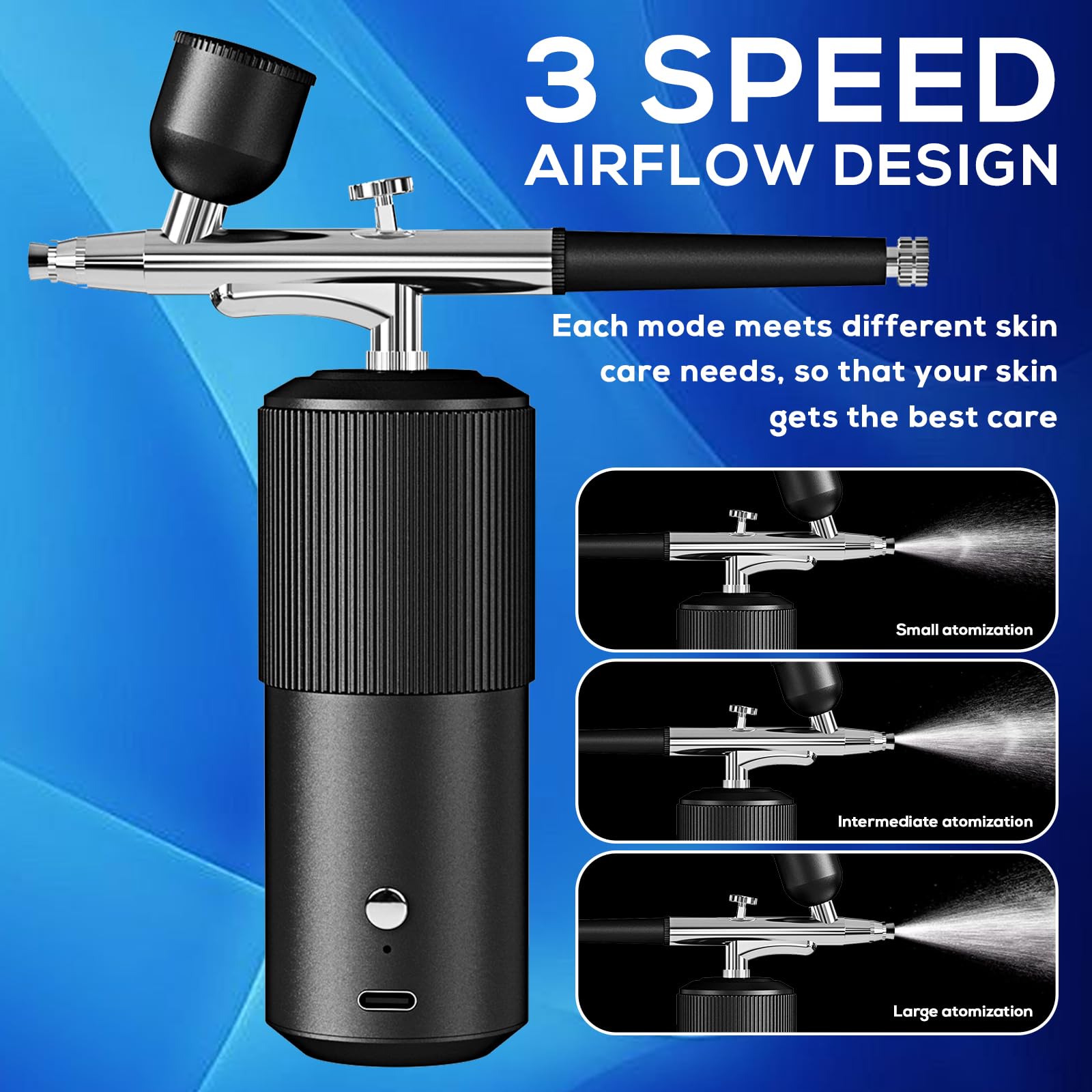 Set Aerografo, Kit Aerografo, Set Aerografo Senza Fili, Aerografo Con Compressore USB Ricaricabile, Kit Aerografo Con Compressore Per Pittura Di Modelli, Trucco, Barbiere, Decorazione Di Torte (Nero)