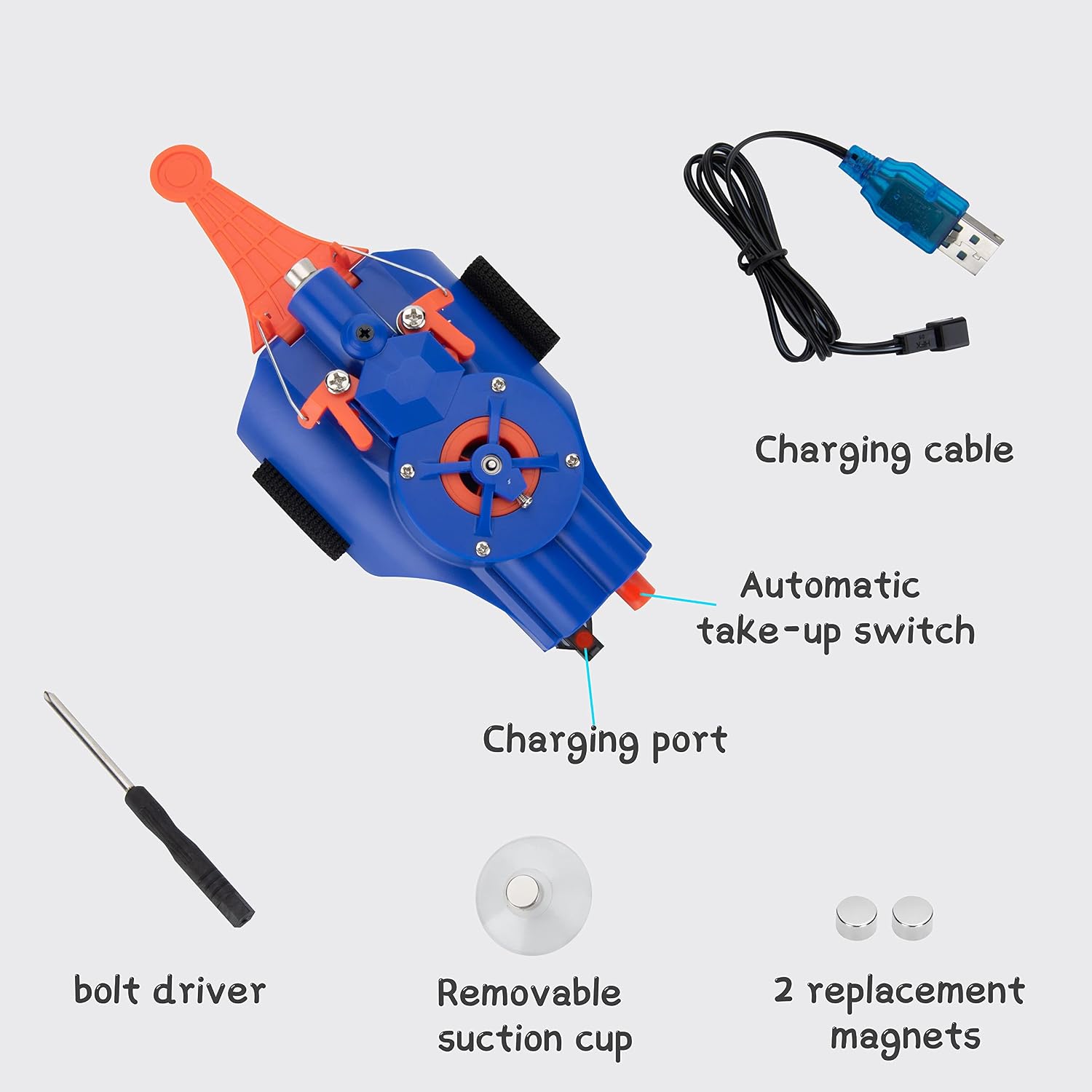 OVERFUN Web Shooters Toy, [Electric Reel-in] Spider String Shooter Real Silk [8ft Range] Superhero Role-Play Toy Great Gift for Man and Kids (Blue)