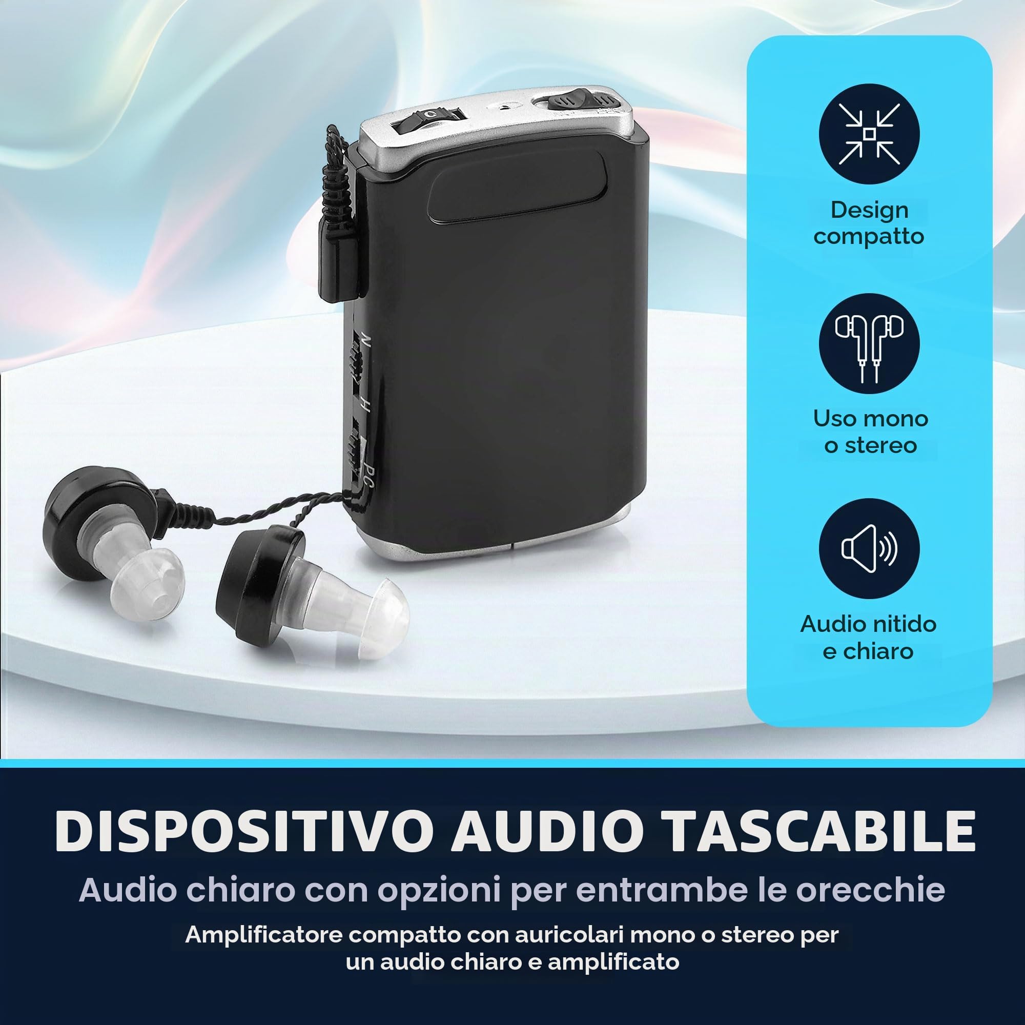 Dispositivo audio - Dispositivo Pocket Sound Voice Enhancer con Duo Mic/Ear Plus Set di cuffie e microfono extra, dispositivo personale di MEDca